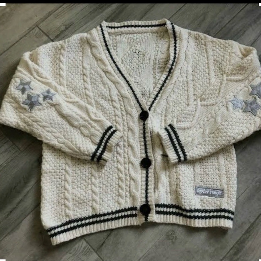 Taylor Swift Cream Cardigan with Silver Accents
Folklore Cardigan